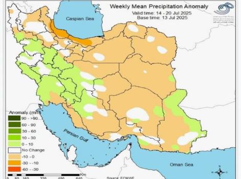پیشبینی بارندگی ها تا ۲ شهریور بارش ها کمتر از نرمال خواهد بود